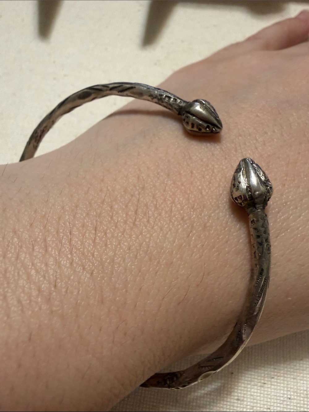 Sterling Silver Native Not Marked Snake-Head Cuff Bracelet - Picture 7 of 14